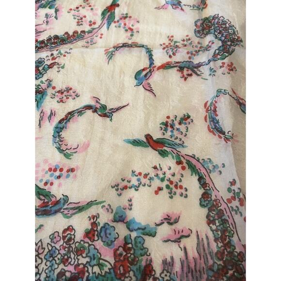 Vtg Rico Scarf Made in Japan Birds Yellow Square 100% Silk Hand Rolled 16.5” Sq - Picture 5 of 5